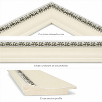 Moulure en Bois Massif pour Cadre Photo 60x32mm Blanc Argenté Profil Sculpté pour Encadrement de Toile et Peinture à l'Huile