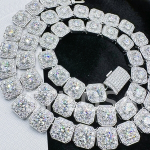 패션 주얼리 10mm/12mm 힙합 락캔디 테니스 체인 VVS 모이사나이트 925 실버 남성용 목걸이 - Product Image 4