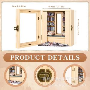 Wooden <b>Mini</b> Bookshelf <b>Desk</b> Organizer Solid Wood Rectangle Office Decor Multipurpose Storage Box With Mirror And Books - Product Image 5