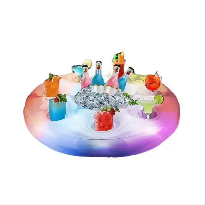 Individuelle LED Farbwechsel schwimmend Getränk Obst Eis Servierbar Schwimmbad Trink schwimmend aufblasbar 8 Löcher Getränkehalter