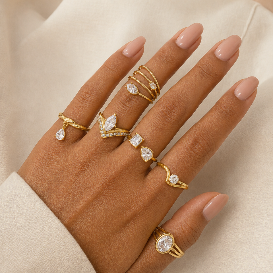 Fashion Rings for Women 18K PVD Stainless Steel Ring with Czech Stones ...