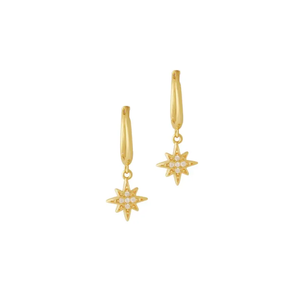 Pendientes de aro con diamantes en forma de estrella en oro macizo de 14K, diseño celestial, pendientes delicados de oro, joyería fina, regalo para el día a día para mujeres - Product Image 1