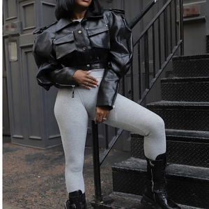 Nuovo stile Cool autunno inverno pelle <span class=keywords><strong>moto</strong></span> corta Bomber corto <span class=keywords><strong>giacca</strong></span> da donna con spallina manica lunga cappotto da donna - Product Image 2