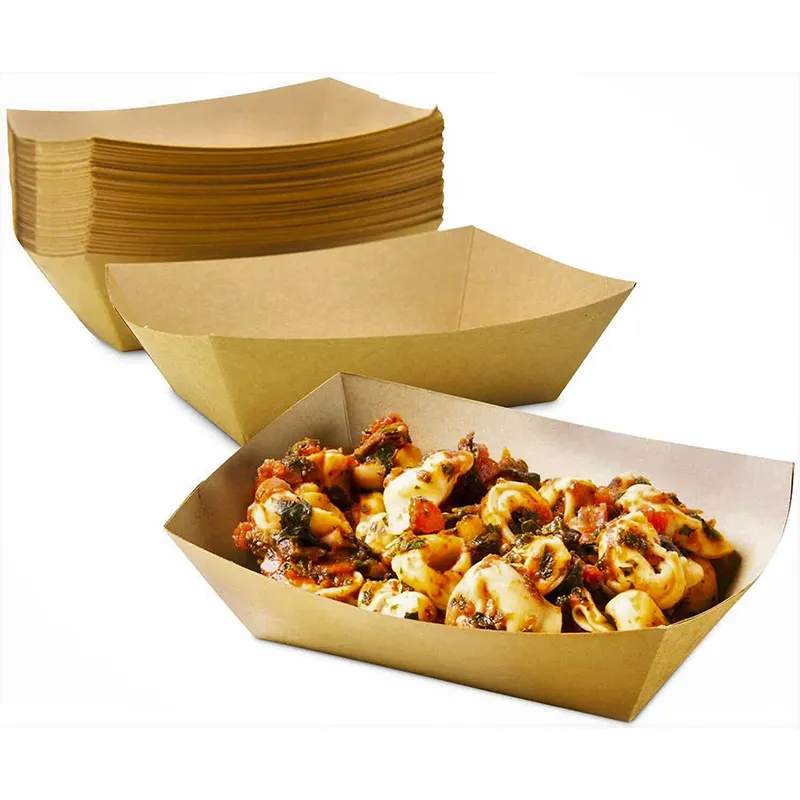 Eco Friendly Food Holder Tray Kraft Paper Container For Diners Concession Stands Best Sturdy Disposable Party Snack Boat