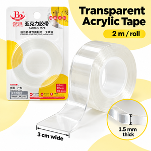 Fita Adesiva Acrílica Dupla Face Bailiwang Transparente Nano Gel 2m de Comprimento 3cm de Largura 1.5mm de Espessura Lavável e Impermeável - Product Image 2