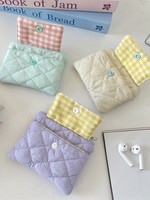 Niedliche Gesteppte Geldbörse Kartenhalter Mädchen Kawaii Kariertes Muster Geschäfts-ID-Karte Polyester Knopf-Reißverschluss Mini-Schlüsselbörse Münzbeutel