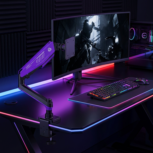 Zeno Wholesale Monitor Arm Holder 17-42 Inch for Computer PC Gaming Hotel Equipment RGB Backlit USB Port for Screen Vesa 100x100