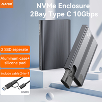 Dual Bay NVMe alat gratis M2 SSD casing aluminium non-raid USB-C 10Gps dengan M Key PCIe NVME penutup untuk 2230/2242/2280 SSD