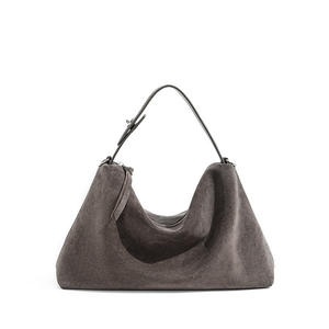 Sac à main pour femme en cuir de vachette véritable suédé, motif géométrique, fermeture éclair, sac hobo, sac à bandoulière, design haut de gamme pour l'hiver - Product Image 4