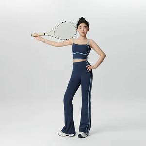 Ladies Workout <b>Dance</b> Wear One Shoulder Crop Top Fold Over Waist Flare <b>Pants</b> Pilates Yoga Wear Suit Gym Fitness Set - Product Image 2