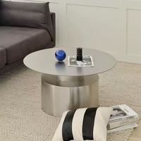 Table basse ronde moderne en acier inoxydable durable, style luxe léger, pour salon, avec panneau décoratif