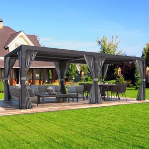 <span class=keywords><strong>Pergola</strong></span> 12 x 10, 4x8, à lames orientables, système de toit rétractable en aluminium <span class=keywords><strong>bioclimatique</strong></span>, résistant aux intempéries, réglable, éclairage LED, balcon - Product Image 1