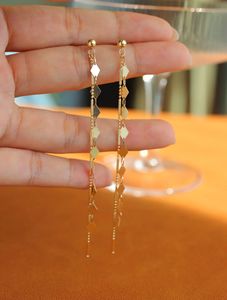 Pendientes Largos de Cadena Doble con Eslabones, de Oro Puro de 18K, Marca Xinfly, para Fiesta - Product Image 5