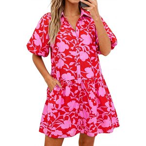 FOXA Womens <b>Summer</b> Floral Shirt <b>Dress</b> Puff Sleeve Button Down Mini <b>Boho</b> Casual Sun <b>Dress</b> Natural Waist Woven Fabric - Product Image 1