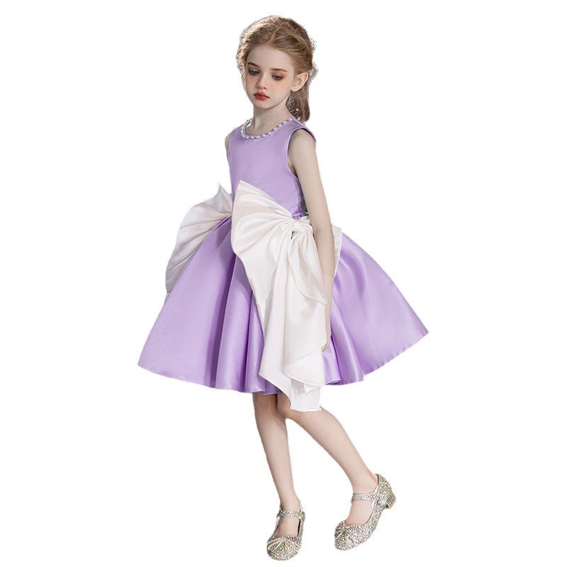 Girls' Satin Party Dress Purple Short Tulle Dress with Pearl Neckline & Big  White Bow Elegant Birthday Dress for Kids| Alibaba.com