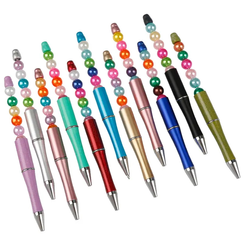 Colored Pearl pen Hot Sale Add a Bead Jewelry Decorative Beaded Gift Pen Beadable Plastic Ballpoint DIY Pen