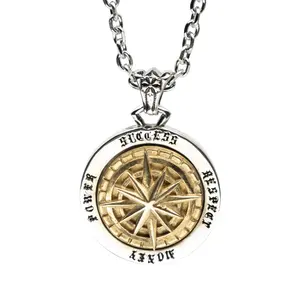 Two color round stainless steel rotating pendant compass men's necklace hip hop punk