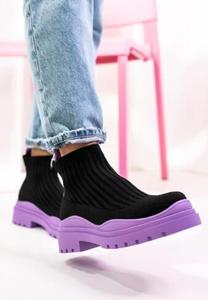 S371 moda de otoño tejido elástico invierno Slip On zapatillas Casual corto tobillo <span class=keywords><strong>plataforma</strong></span> mujeres señoras calcetín botas - Product Image 4