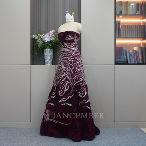 Sang Trọng Dubai Red Evening Dresses Strapless Fuchsia Pha Lê Phụ Nữ Thanh Lịch Wedding Trang Phục Chính Thức Đảng Gown LSMH01 - Product Image 3