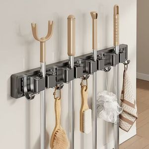 Mop Wall Hanging Clip Stainless Steel Rectangle Punch Free Wall Mounted Storage Hook For Bathroom Broom Holder - Product Image 1
