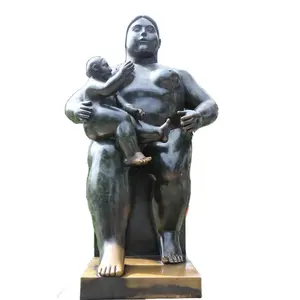 Life size bronze nude woman statue mother with the baby