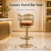 Tabouret de bar pivotant moderne de luxe en acier inoxydable et rembourré pour hôtel, villa, bar, projet de mobilier