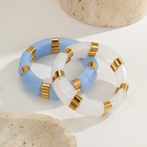 Pulsera elástica con unión de resina - Pulsera artesanal de lujo y alta gama con un diseño simple y moderno. - Product Image 2