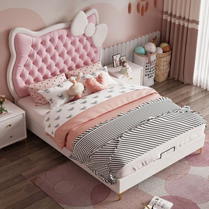 Lit en cuir rembourré rose <span class=keywords><strong>avec</strong></span> tête de lit Hello Kitty, cadre de lit style princesse <span class=keywords><strong>avec</strong></span> tiroirs pour chambre de fille - Product Image 2