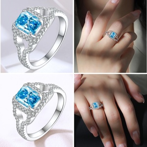 Bague en Argent 925 avec Zirconium à Haute Teneur en Carbone, Coupe Flamme Fleur de Glace, Pierre CZ Éblouissante, Bande de Luxe Tendance - Product Image 3