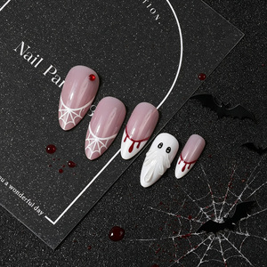 Faux ongles à pression pour Halloween, 24 pièces, motif fantôme, araignée, goutte de sang, faux ongles amovibles pour fête cosplay, style DIY - Product Image 5