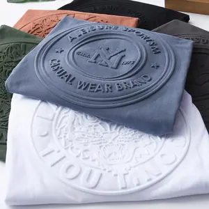 Kaus Uniseks 100% Katun Kualitas Tinggi Kaus Logo Cetak Timbul 3d Kustom untuk Pria