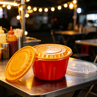 Bol alimentaire jetable en plastique rouge et blanc de calibre 150, avec couvercle, pour nouilles, soupes et repas à emporter, idéal pour la restauration à domicile
