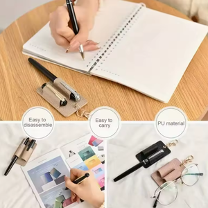 Porte-stylo double portable en cuir anti-perte avec cordon de poche et clip pour infirmières, coursiers, employés de bureau - Product Image 4