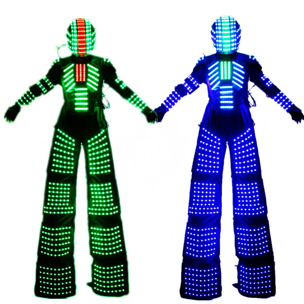 Stilts yürüteç LED ışıkları kostümleri, LED dansçı kostüm LED Robot takım kryoman Robotled Stilts giydirin