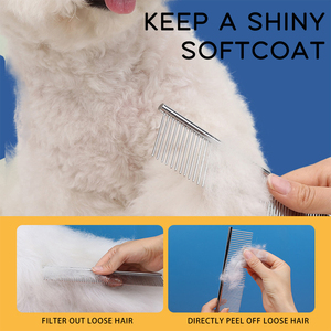 Peine portátil de doble cara para perros de alta calidad, peine para mascotas antipiojos y antipulgas de acero inoxidable con función de autolimpieza - Product Image 4