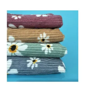 Daisy floral sublimation printed flannel drop needle stripe cushion cover fabric