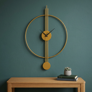 Minimalist Gold Plated Round Wall <b>Clock</b> Quartz Analog Silent Hanging Design for Living Room - Product Image 1