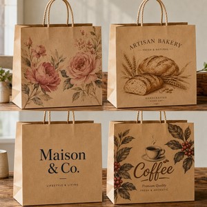 Bolsas de Mercado Vintage Personalizadas de Papel Kraft Marrón con Logotipo de Reloj de Bolsillo Antiguo, Paquete de Regalo con Asa Retorcida y Artículos Curados de Mercadillos - Product Image 3