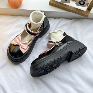 Летняя Новинка; Женская обувь на толстой подошве с бантом Мэри Джейн; Маленькие кожаные туфли; Повседневная обувь в стиле «Лолита» - Product Image 1