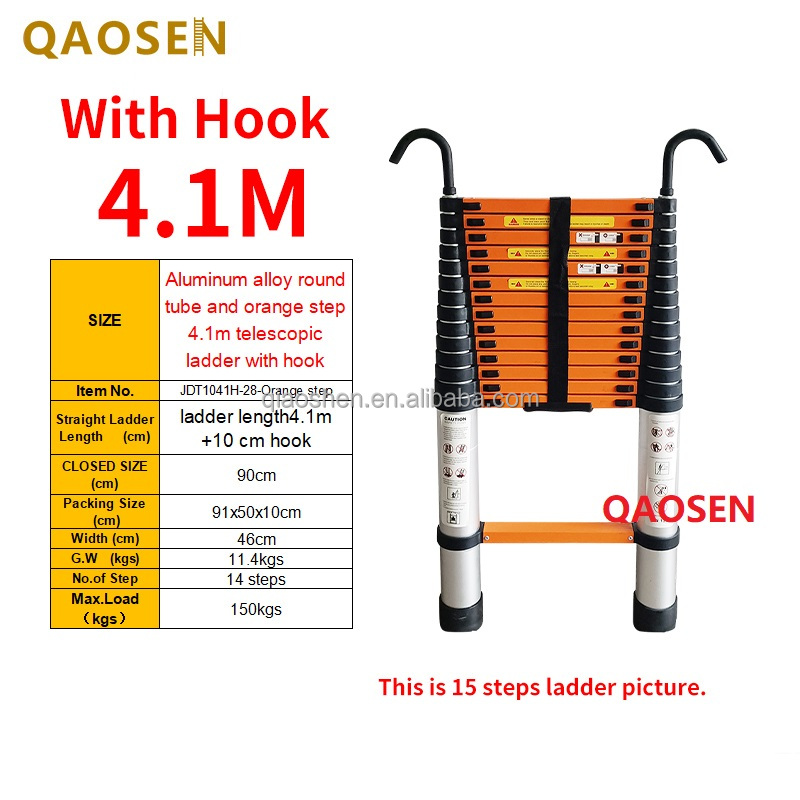 orange step 4.1m telescopic ladder with hook