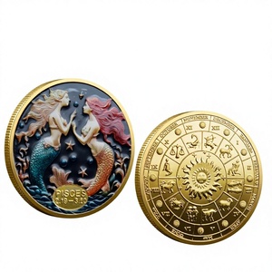 Moneda Conmemorativa Chapada en Oro de <span class=keywords><strong>Piscis</strong></span>, Moneda Coleccionable de Astrología con Sirena en Esmalte 3D a Color, Regalo de Cumpleaños para Febrero y Marzo - Product Image 1