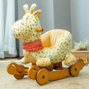 Groothandel Mooie Giraffe Oranje Grappige Pluche Schommelstoel Dier Scooters Houten Hobbelpaard Rocking Houten Stoel