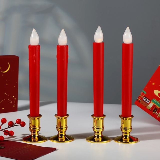 Wholesale Flameless Led Pillar Candles LED Taper Candles with Gold Base Wedding Christmas Holiday Decoration
