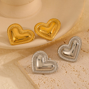 Heart Shaped <b>Stud</b> <b>Earrings</b> Gold <b>Silver</b> Zinc Alloy Fashion Jewelry Gift for Women - Product Image 2