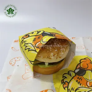 Custom Gedrukt Vetvrij Papier Burger Voedsel Inpakpapier