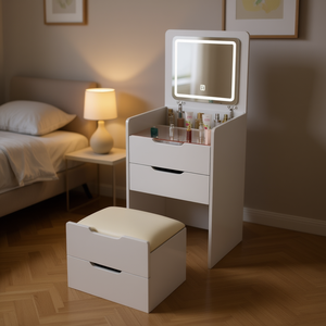 Tocador compacto 3 en 1 Db con espejo abatible iluminado, juego de tocador pequeño para maquillaje, diseño moderno, muebles para dormitorio - Product Image 2