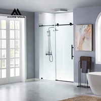 Porte de douche coulissante sans cadre en verre trempé de 10 mm d'épaisseur, sur mesure, 56-60 pouces de largeur, 76 pouces de hauteur, en acier inoxydable, pour salle de bain et chambre à coucher, modèle Mars Villa