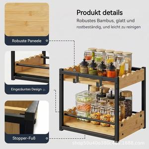 Double Layer Wooden <b>Kitchen</b> Countertop Spice <b>Rack</b> Wrought Iron Storage Organizer For <b>Kitchen</b> Countertop Storage - Product Image 5