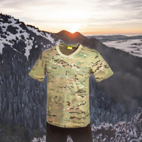 Chemises tactiques camouflage pour hommes, t-shirt à manches courtes, vêtements d'entraînement en maille à séchage rapide pour les activités de plein air et la randonnée