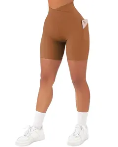 Logotipo personalizado Running Workout Biker cintura alta Butt Lift Print Spandex Womens Scrunch Booty Leopard Yoga Gym Shorts